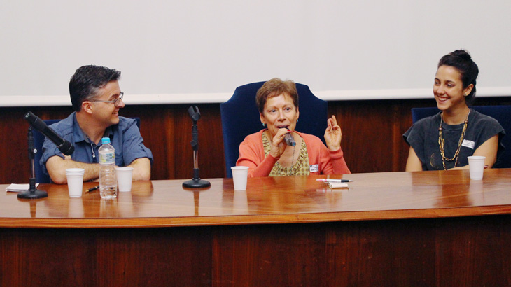 Daniel Martins de Barros, Neusa Barbosa e Camila Márdila debatem no Cine Psique<br>Foto: Cris Komesu
