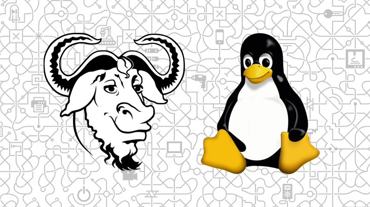 O mamífero gnu, logotipo do Projeto GNU e o pinguim Tux, mascote do Linux*