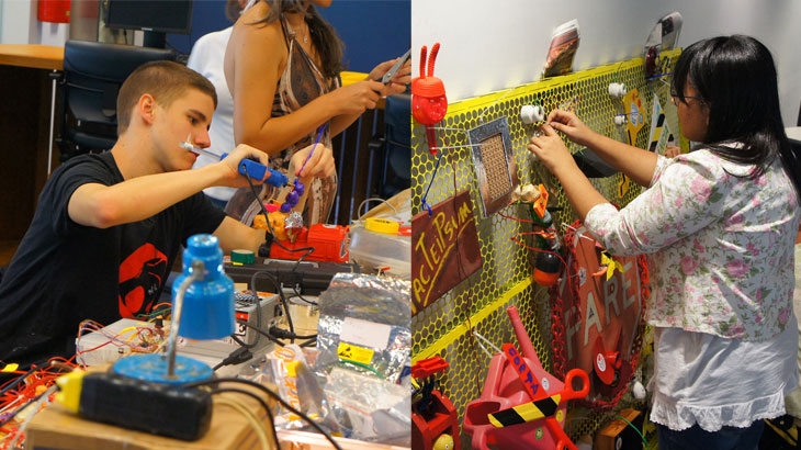 Isaac e Bruna participaram da construção do Random Gambièrre Machine<br>Foto: Danilo Cava/Sesc