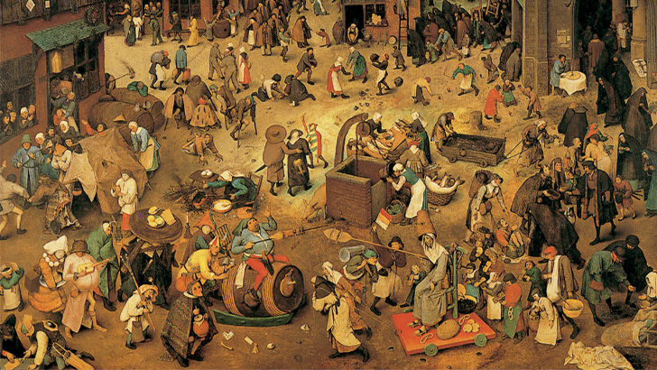 A luta entre Carnaval e Quaresma (1559). Pintura que Pieter Bruegel, o Velho, fez da vida no séc XVI